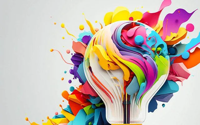 Abstract colorful light bulb artwork showcasing creative graphic design services
