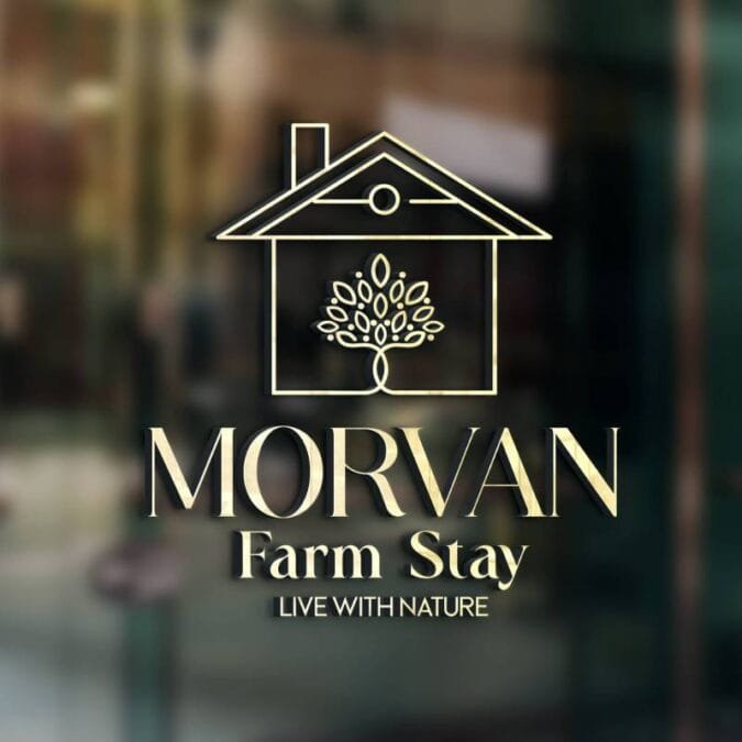 Luxury resort and farm stay glass mockup logo design by logo designer in Jaipur